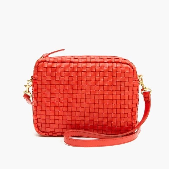 CLARE V Bag Womens Small Red Midi Sac Woven Leather Poppy Crossbody NWT - Picture 1 of 16